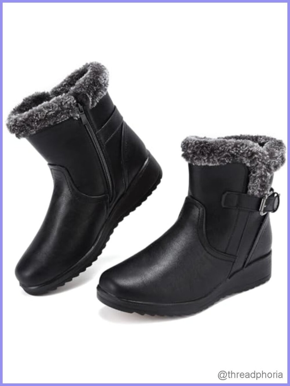 Waterproof Leather Snow Boots Fur Lined Ankle Winter Booties